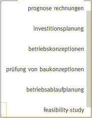 prognose rechnungen, investitionsplanung, betriebskonzeptionen, pr&uuml;fung von baukonzeptionen, betriebsablaufplanung, feasibility-study